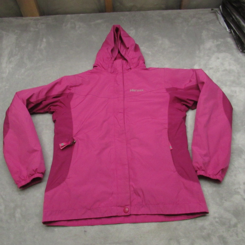 Marmot Jacket‎ Kids Pink Large PreCip Hooded Fleece Lined 3in1 Removable Liner